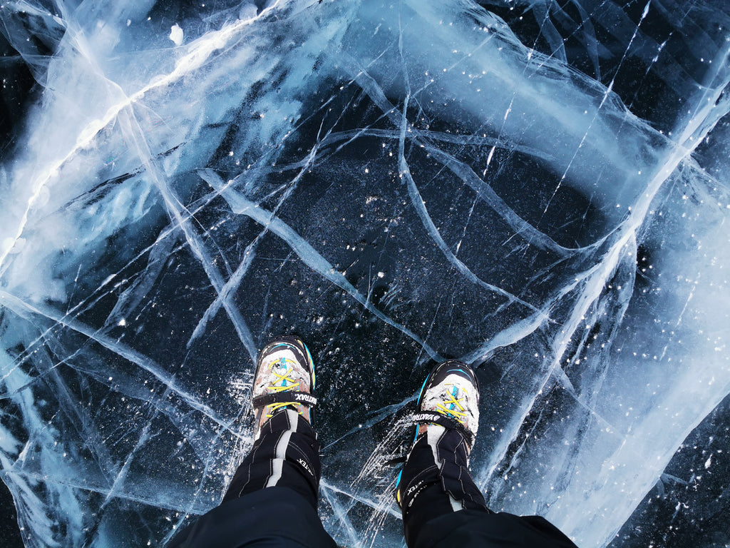 Walking on the frozen ice of Lake Baikal